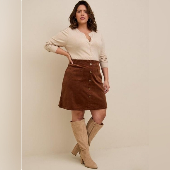 torrid Dresses & Skirts - Torrid Brown Corduroy Button-Front Skirt Size 12 Plus Country